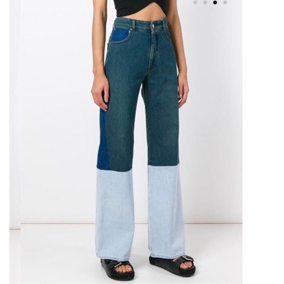 *NEW* MM6 Maison Margiela Three Tone Combo Denim Wide Leg Jeans Size 40 (US 4) - Picture 1 of 12